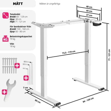 tectake Höj-och sänkbart bordsstativ Idun, med handvev - vit