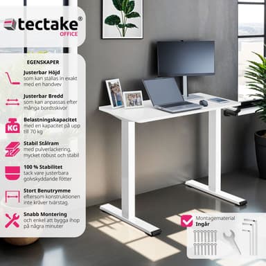 tectake Höj-och sänkbart bordsstativ Idun, med handvev - vit