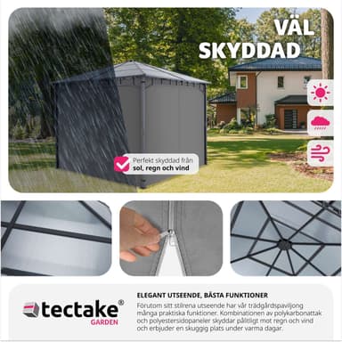 tectake Trädgårdspaviljong Caracas, väderbeständig, takpaneler i polykarbonat - 3 x 3 m