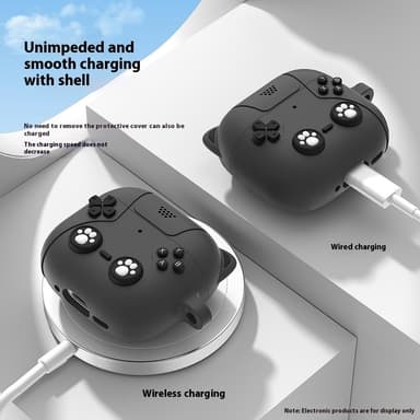 SKALO AirPods 4 Cute Cat Controller Fodral - Svart