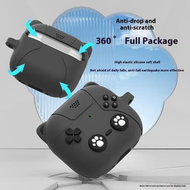 SKALO AirPods 4 Cute Cat Controller Fodral - Svart