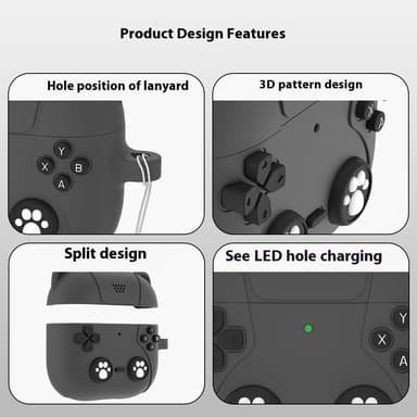 SKALO AirPods 4 Cute Cat Controller Fodral - Svart