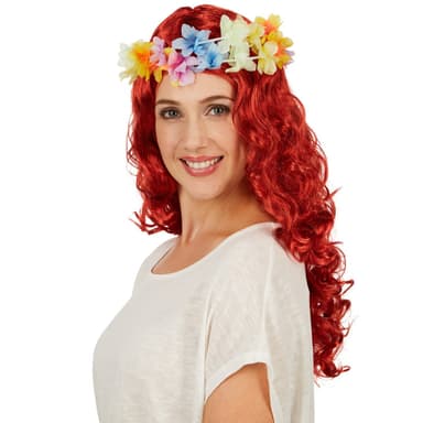 tectake Lockig Peruk Hawaii med blomband - röd
