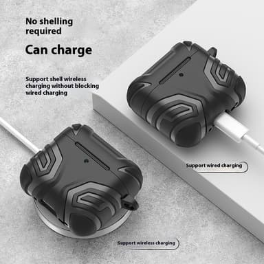 SKALO AirPods 4 Shockproof Armor TPU Fodral med Karbinhake - Svart