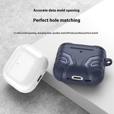 SKALO AirPods 4 Shockproof Armor TPU Fodral med Karbinhake - Svart