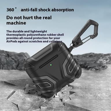 SKALO AirPods 4 Shockproof Armor TPU Fodral med Karbinhake - Svart