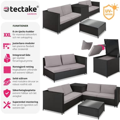 tectake Loungeset Siena i konstrotting - svart/grå
