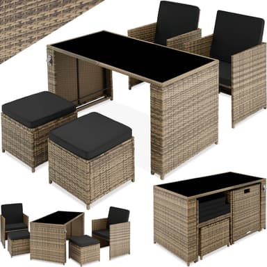 tectake Loungeset i rotting Palermo 2+2+1 - natur
