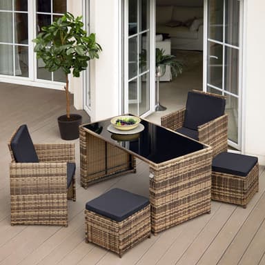 tectake Loungeset i rotting Palermo 2+2+1 - natur