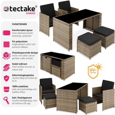 tectake Loungeset i rotting Palermo 2+2+1 - natur