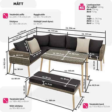 tectake Loungeset med aluminiumram Pula - natur