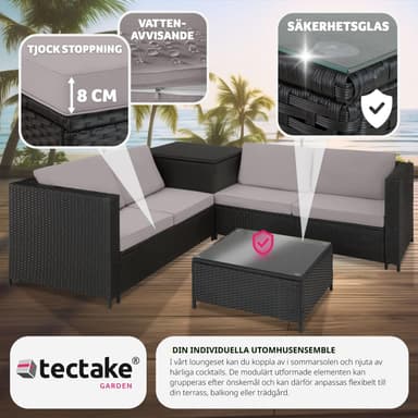 tectake Loungeset Siena i konstrotting - svart/grå