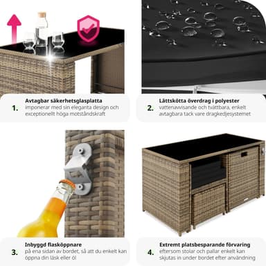 tectake Loungeset i rotting Palermo 2+2+1 - natur