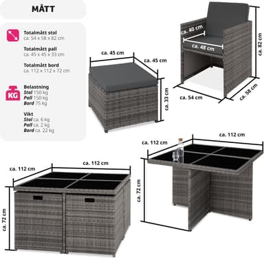 tectake Matgrupp Manhattan i konstrotting - grå