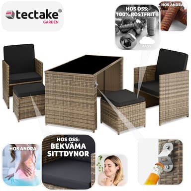tectake Loungeset i rotting Palermo 2+2+1 - natur
