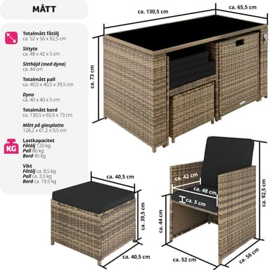 tectake Loungeset i rotting Palermo 2+2+1 - natur