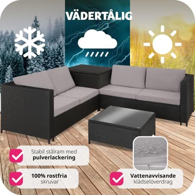 tectake Loungeset Siena i konstrotting - svart/grå