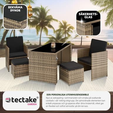 tectake Loungeset i rotting Palermo 2+2+1 - natur
