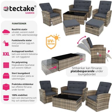 tectake Loungeset i konstrotting Bari - natur