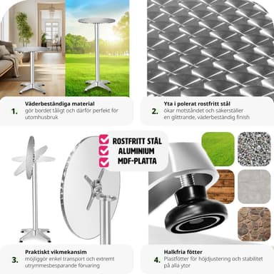 tectake Cafébord i aluminium Ø60cm - 5,8 cm