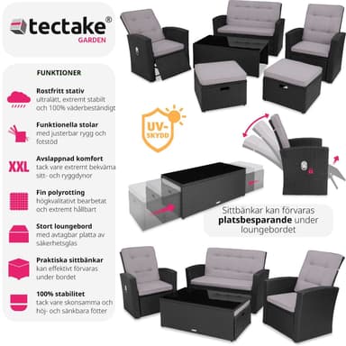 tectake Loungeset i konstrotting Bari - svart