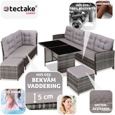 tectake Soffgrupp Loungeset Barletta i konstrotting - grå