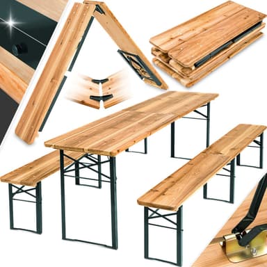 tectake Bord- och bänkset, 3-delad, hopfällbar - brun