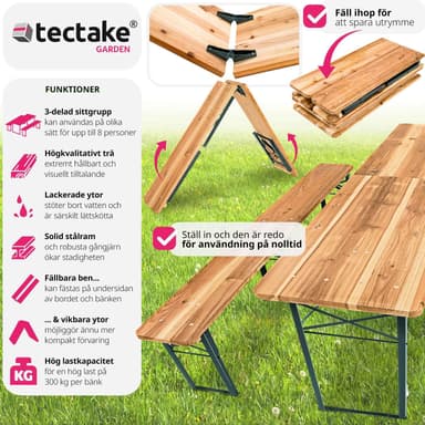 tectake Bord- och bänkset, 3-delad, hopfällbar - brun