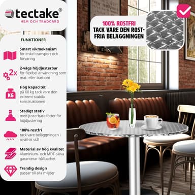 tectake Cafébord i aluminium Ø60cm - 5,8 cm