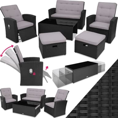 tectake Loungeset i konstrotting Bari - svart