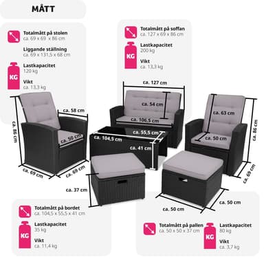 tectake Loungeset i konstrotting Bari - svart