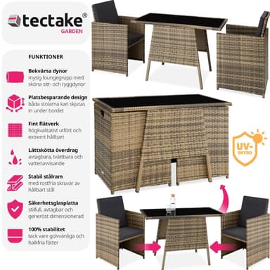 tectake Sittgrupp i rotting Lausanne 2+1 - natur