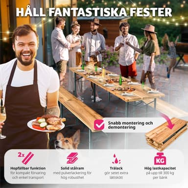 tectake Bord- och bänkset, 3-delad, hopfällbar - brun