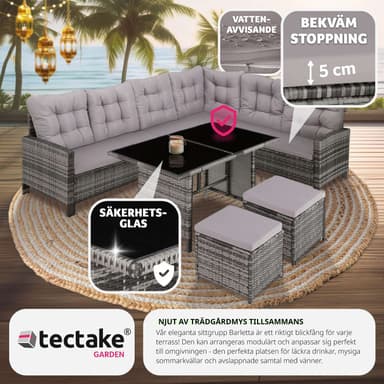 tectake Soffgrupp Loungeset Barletta i konstrotting - grå