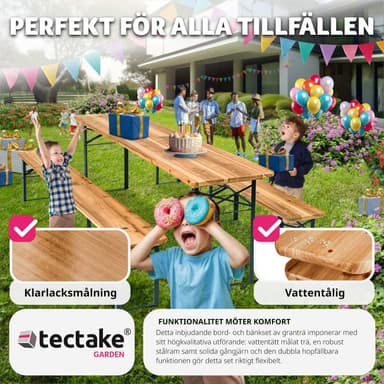 tectake Bord- och bänkset, 3-delad, hopfällbar - brun