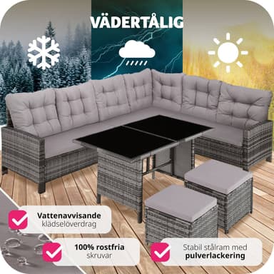 tectake Soffgrupp Loungeset Barletta i konstrotting - grå