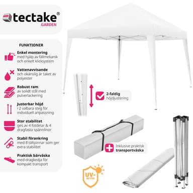 tectake Hopfällbar Paviljong Linosa 3x3 m - vit