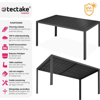 tectake Trädgårdsbord i aluminium Bianca höjdjusterbara fötter 150x90x74,5cm - svart/svart