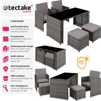tectake Loungeset i rotting Palermo 2+2+1 - grå