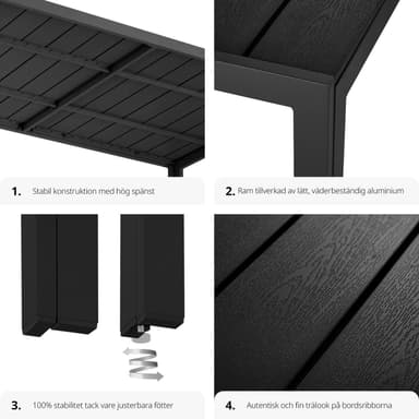 tectake Trädgårdsbord i aluminium Bianca höjdjusterbara fötter 150x90x74,5cm - svart/svart