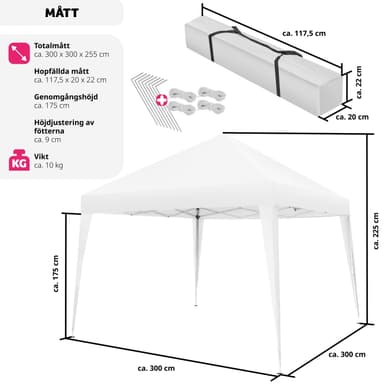 tectake Hopfällbar Paviljong Linosa 3x3 m - vit