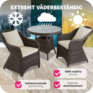 tectake Lyxig möbelgrupp i konstrotting med 2 fåtöljer och bord - grå
