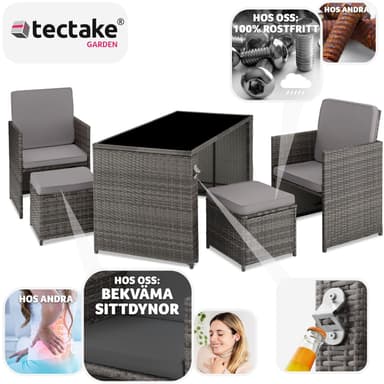 tectake Loungeset i rotting Palermo 2+2+1 - grå