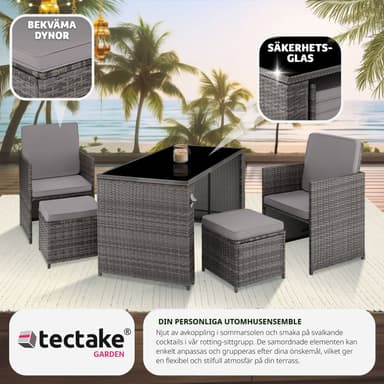 tectake Loungeset i rotting Palermo 2+2+1 - grå