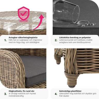 tectake Lyxig möbelgrupp i konstrotting med 4 fåtöljer och bord - natur
