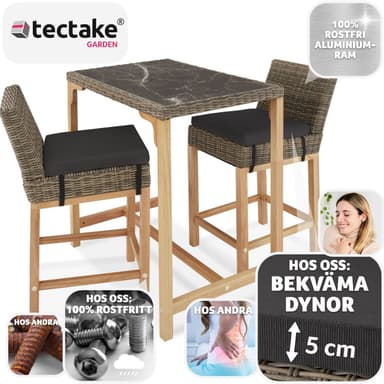 tectake Rotting barbord Kutina med 2 stolar Latina - natur