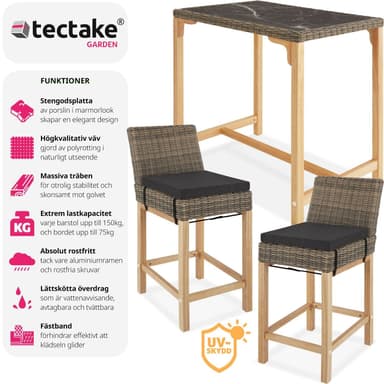 tectake Rotting barbord Kutina med 2 stolar Latina - natur