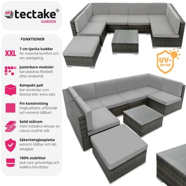 tectake Loungeset Venedig, Loungegrupp i konstrotting - grå