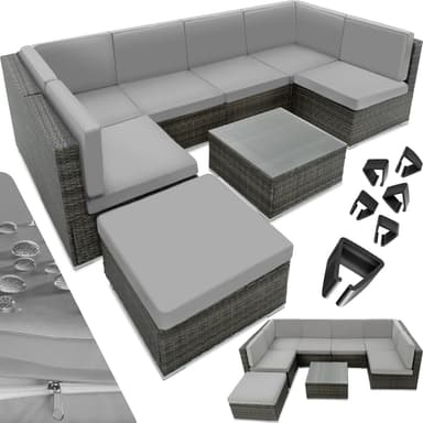 tectake Loungeset Venedig, Loungegrupp i konstrotting - grå