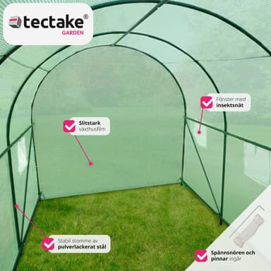 tectake Växthus i tunnelform med 6 fönster 343x200x200cm - grön